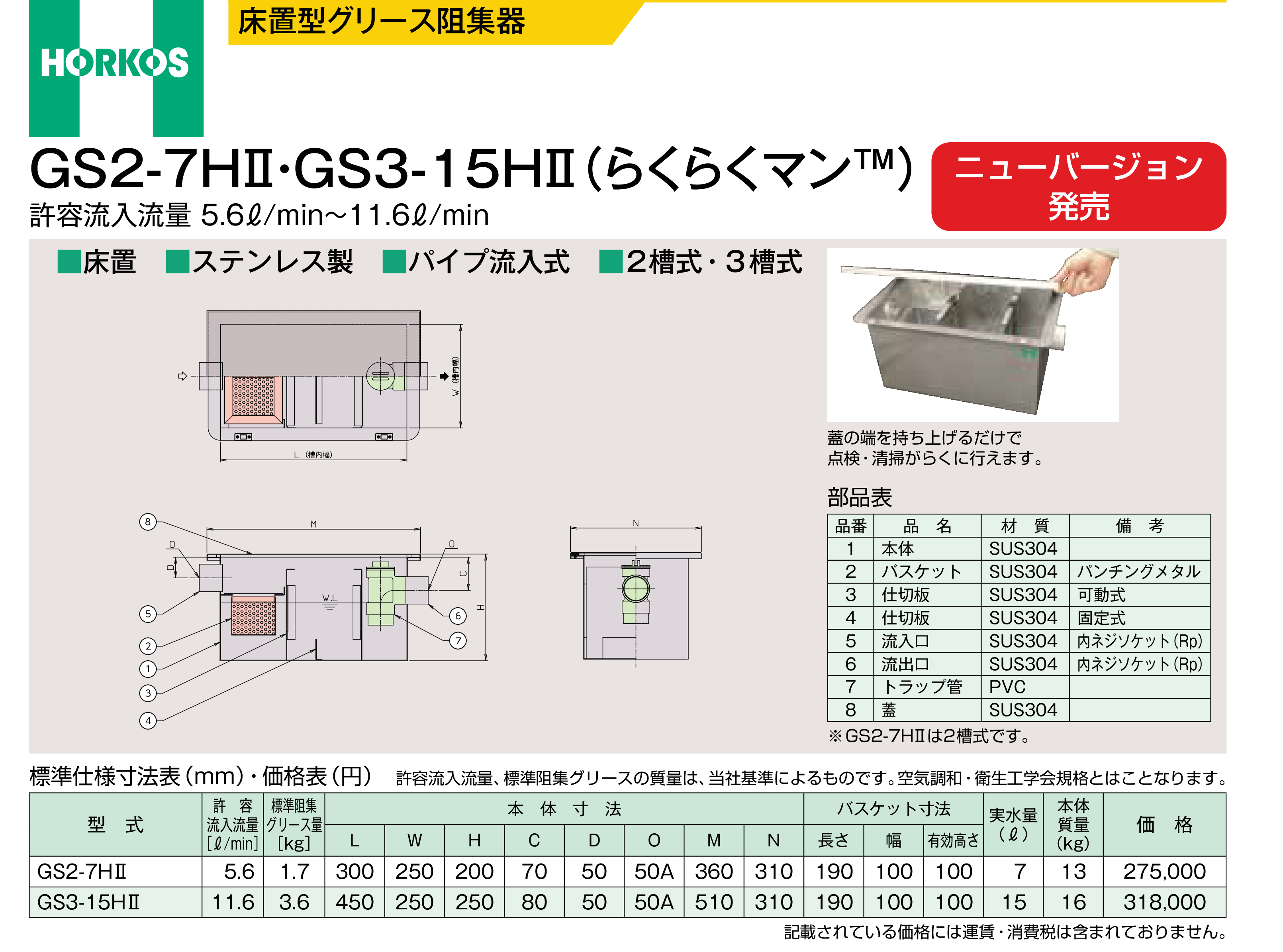 床置型　ステンレス製　3槽式 GS3-15HⅡ（らくらくマン）